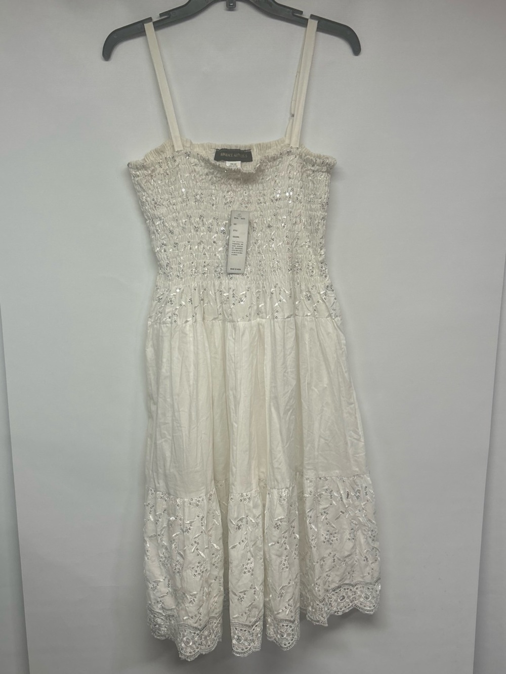 Advance Apparels Cream Smocked Eyelet Midi Dress
